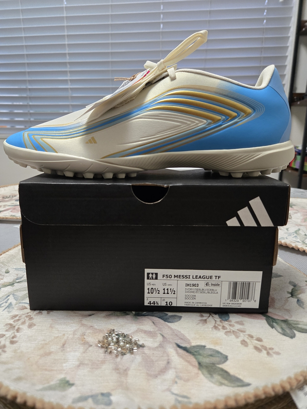 Adidas F50 Messi League TF Men's Turf Soccer Shoes - Cream/Blue